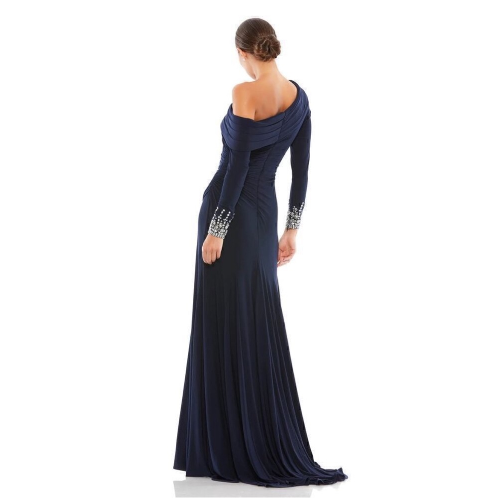 Mac Duggal Blue One Shoulder Bishop Sleeve Gown